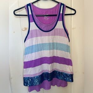 Justice Purple and Blue Tank Top, with blue sequin trim, Girls Junior Size 20